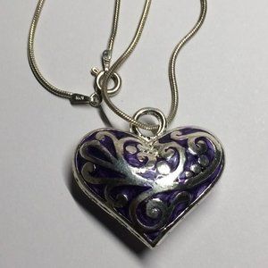 Sterling Silver and Blue Enamel Heart Pendant with 18" 925 rope necklace